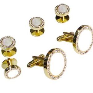Genuine Mother Of Pearl Center/ Pavé Crystal Bezel Cufflinks and Studs
